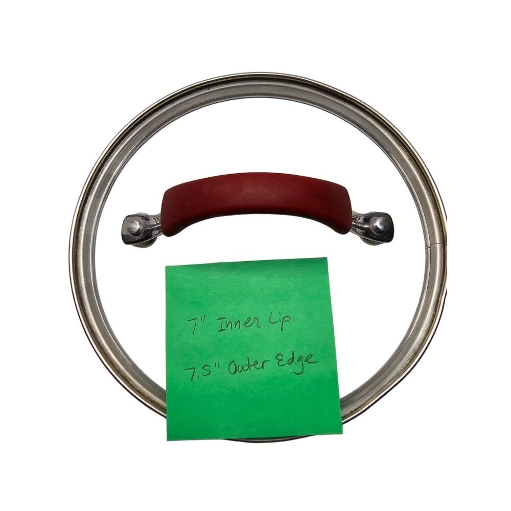 Glass Pot Lid With Red Handle 7" Inner Lip 7.5" Outer Edge